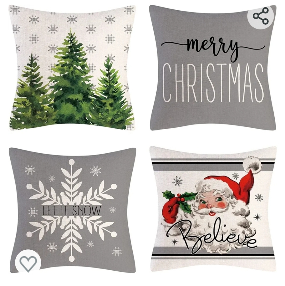 New in packaging! Set of 4 Christmas Holiday linen pillow covers decor snowflake